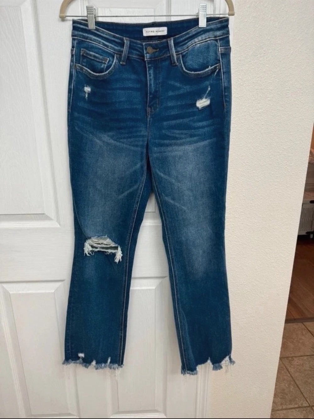 Flying Monkey Dark Blue Distressed Ankle Crop Jeans
